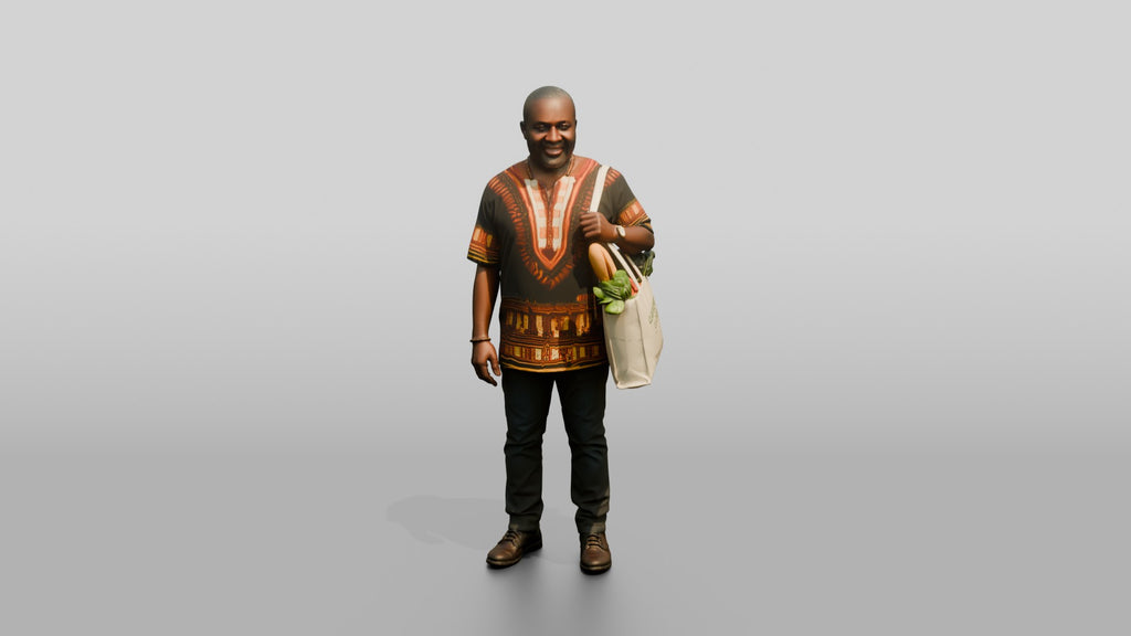 African Man in a Dashiki Shirt Carrying Groceries