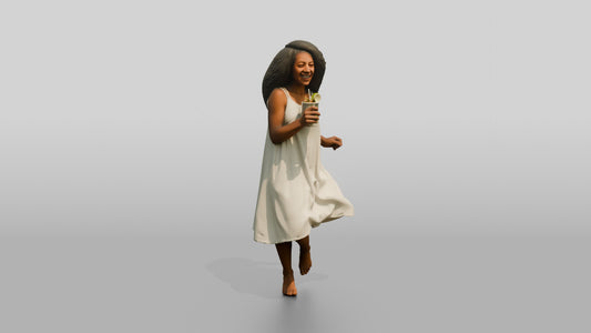 Woman Dancing in a White Dress - 3D character model, view 1