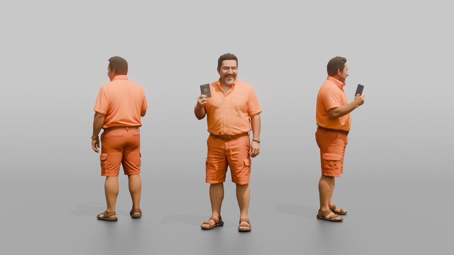 Vacationer Wearing Bright Orange Shirt And Shorts