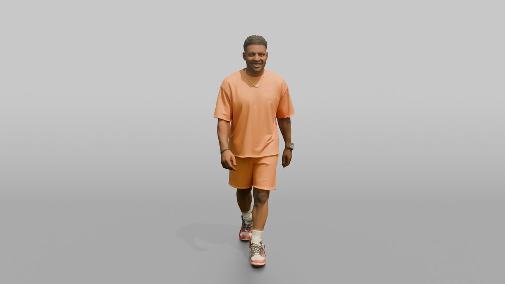 African Man in Coral Matching Set Walking