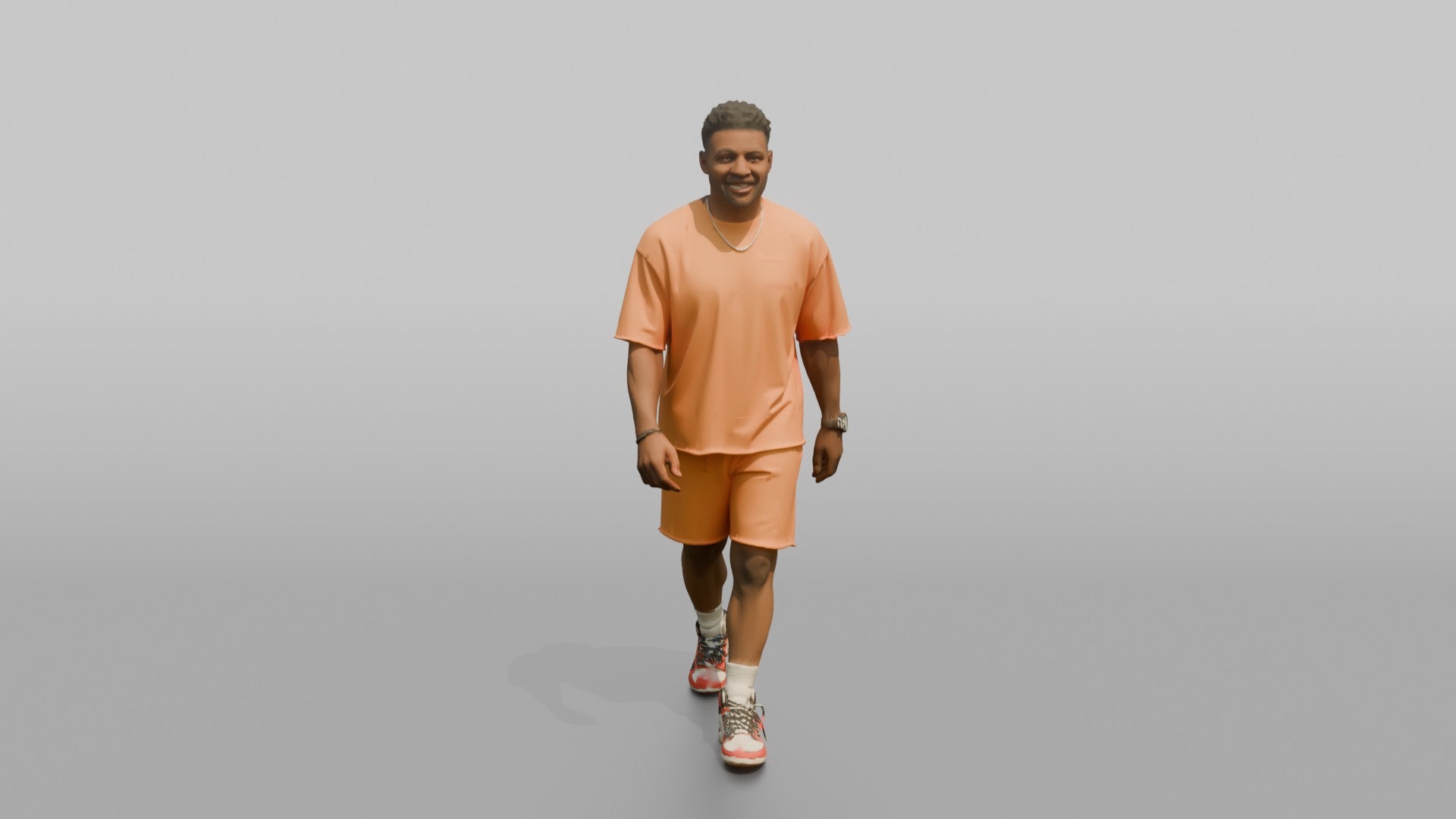 African Man in Coral Matching Set Walking