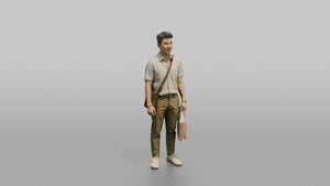 Vacationer Wearing Lightweight Striped Short Sleeve Shirt And - 3D character model, view 1