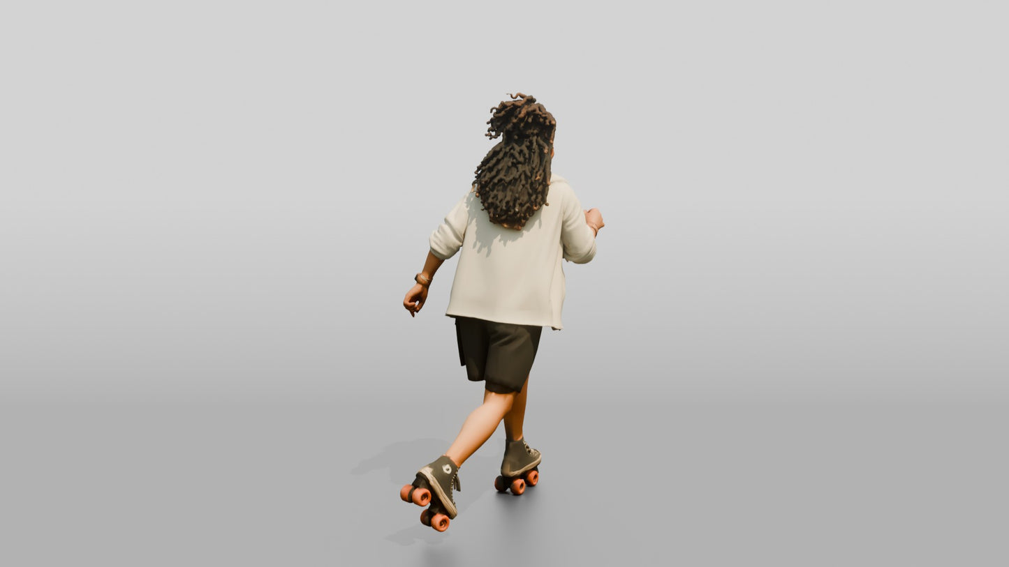 Multiracial Woman Skating Down the Boardwalk