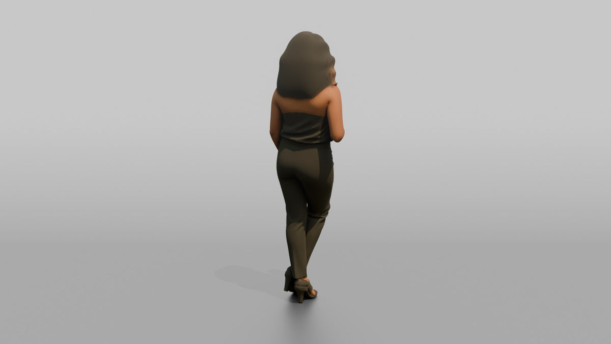 Patron Woman Leaning Back Against A Wall, Holding A Glass - 3D character model, view 3