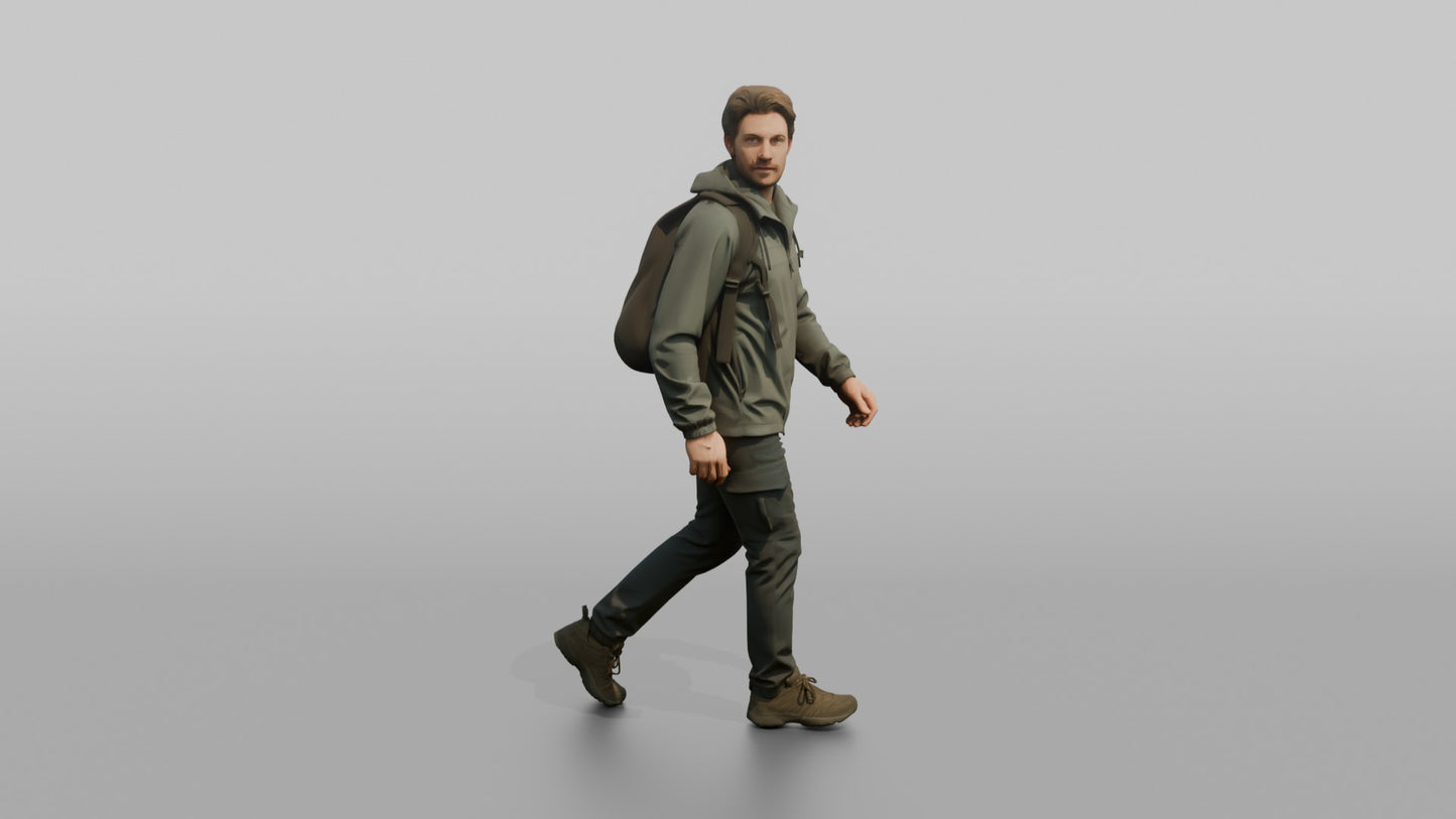 Protester Man Walking with a Backpack