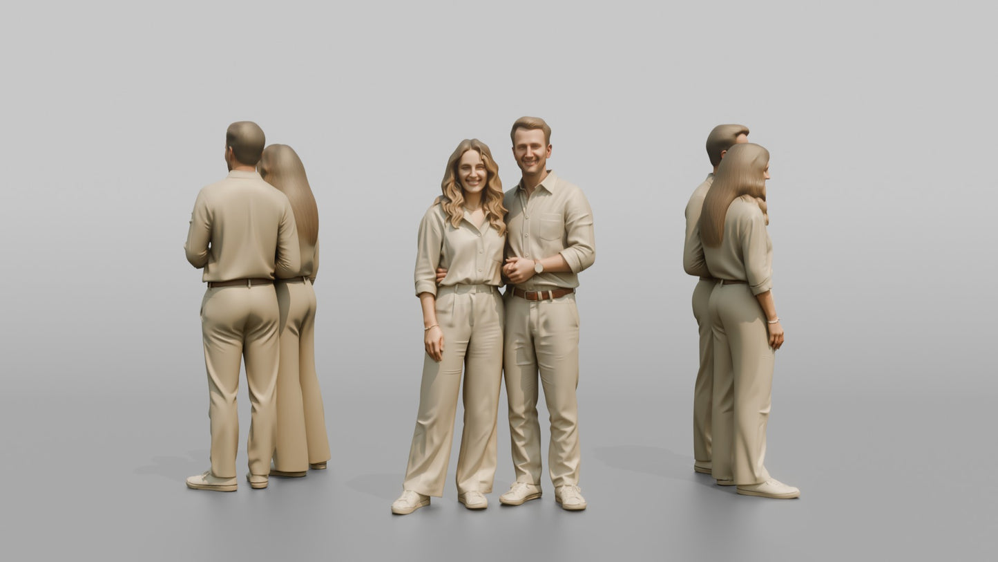 Young Couple Standing Together in Linen Summer Outfits
