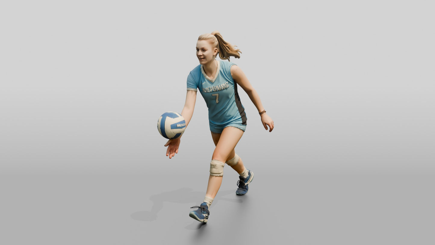 Caucasian Female Volleyball Player in Light Blue Kit