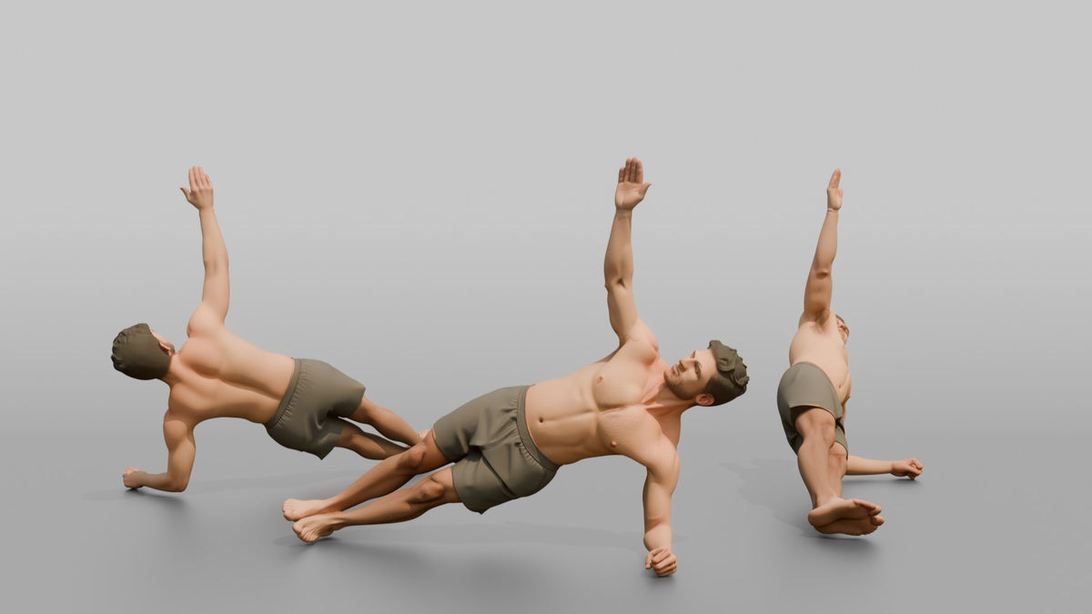 Bodyweight Athlete Man Holding A Side Plank - 3D character model, view 1