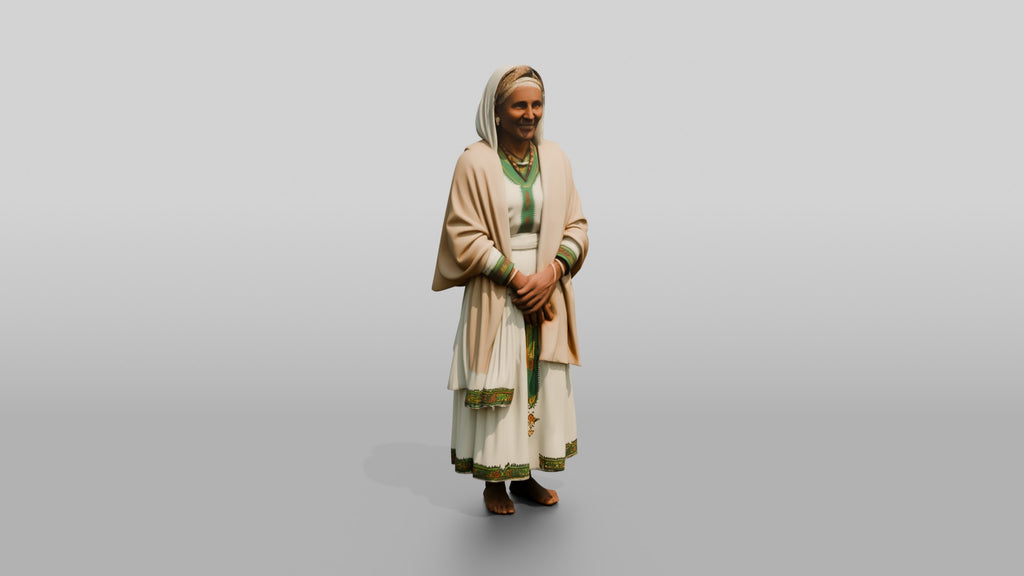 Elderly Ethiopian Woman in Traditional White Dress and Shawl
