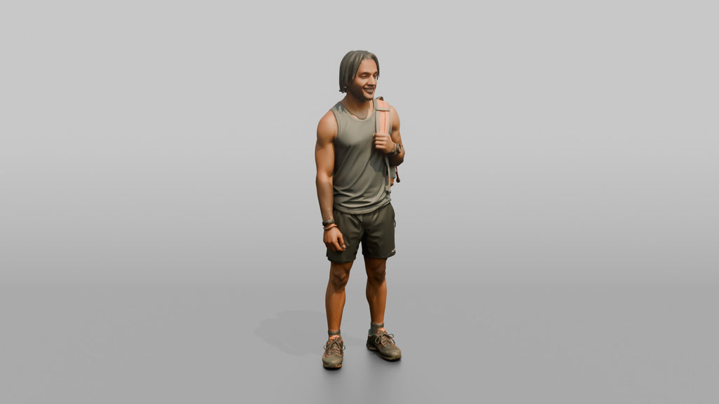 Hiker Slinging a Pack Over One Shoulder