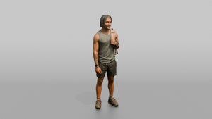 Hiker Slinging a Pack Over One Shoulder - 3D character model, view 1