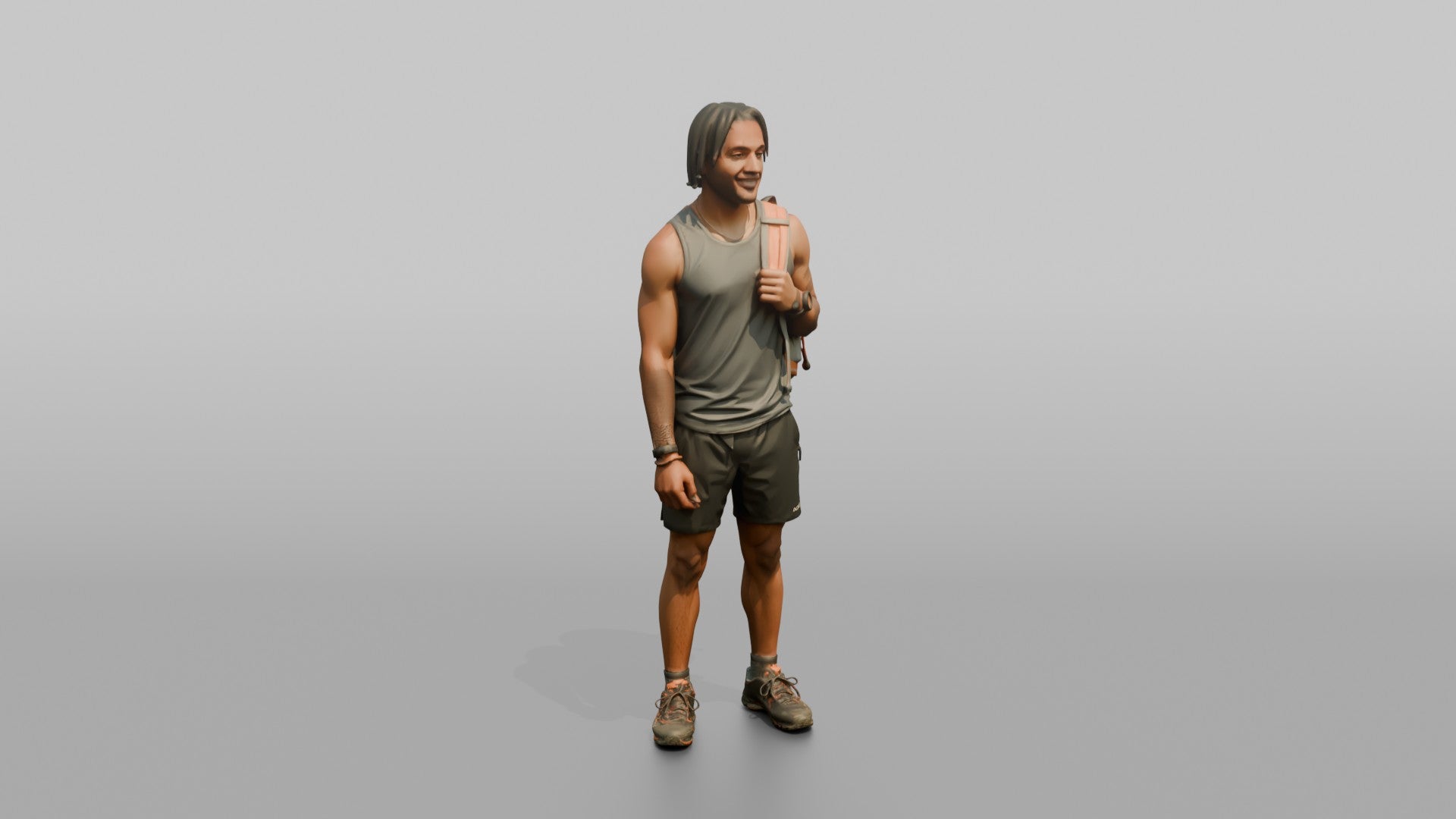 Hiker Slinging a Pack Over One Shoulder