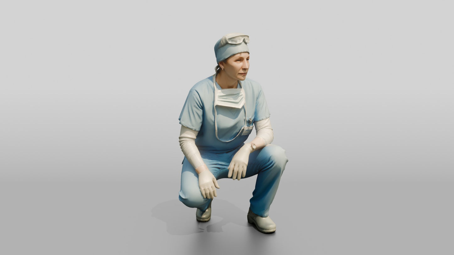 Middle-Aged White Woman Doctor Crouching