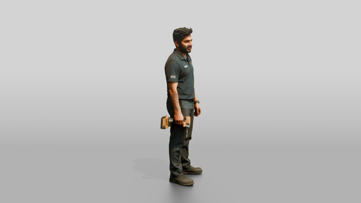 Mechanic Holding an Impact Driver - 3D character model, view 2