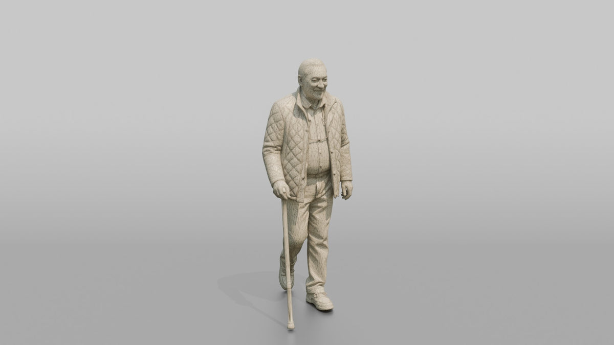 Grandfather Holding A Walking Stick, Mid-stride - wireframe topology preview