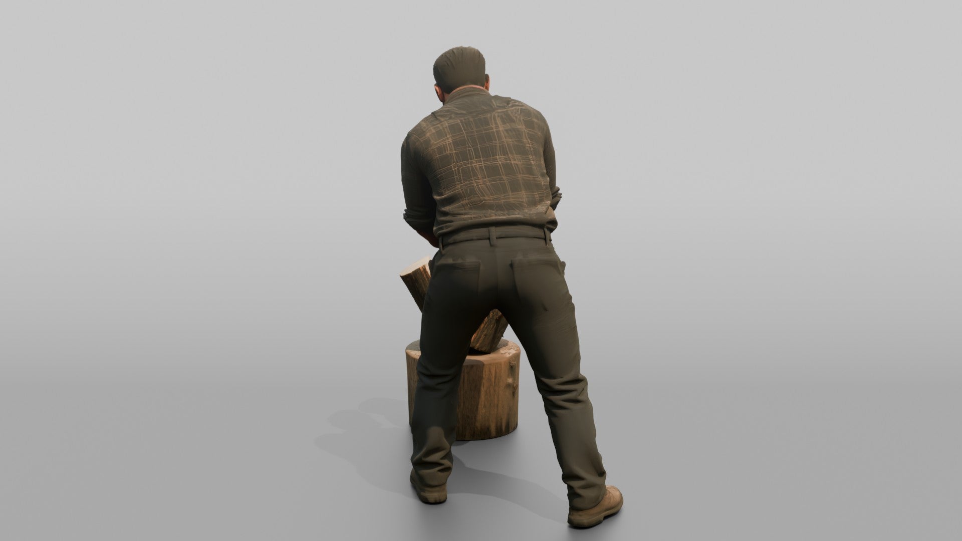 Farmer Swinging Heavy Splitting Maul Into Firewood