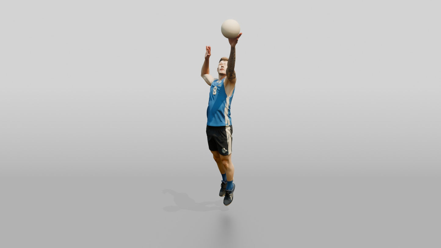 Caucasian Male Volleyball Player in Blue Jersey