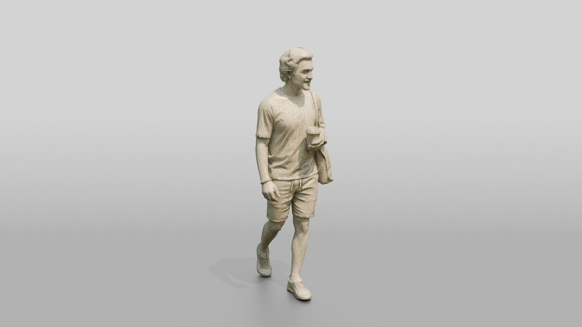 Young Persian Man Holding a Takeaway Coffee - wireframe topology preview