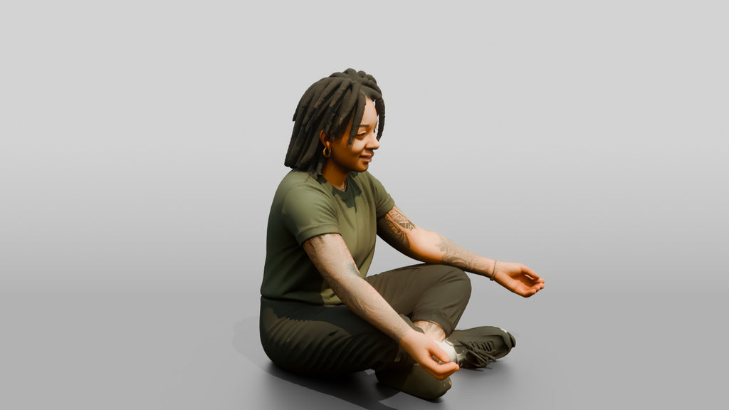 Homeless Woman Sitting Cross-legged