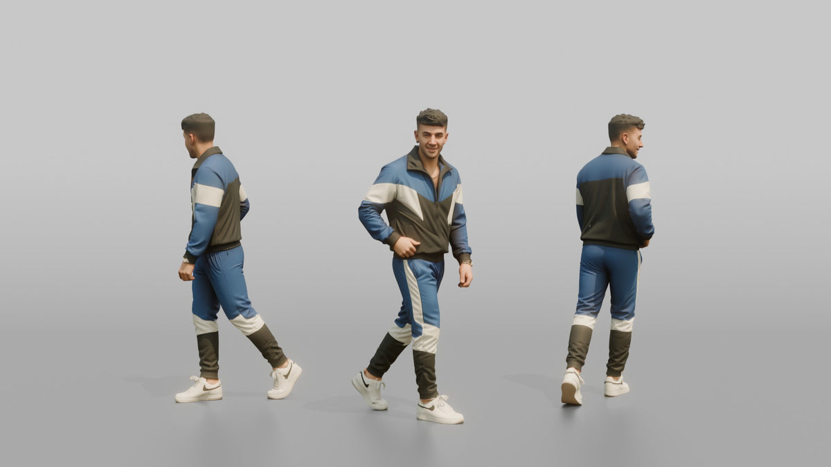 Patron Man Striking A Pose In A Bold Color-blocked Tracksuit - 3D character model, view 1