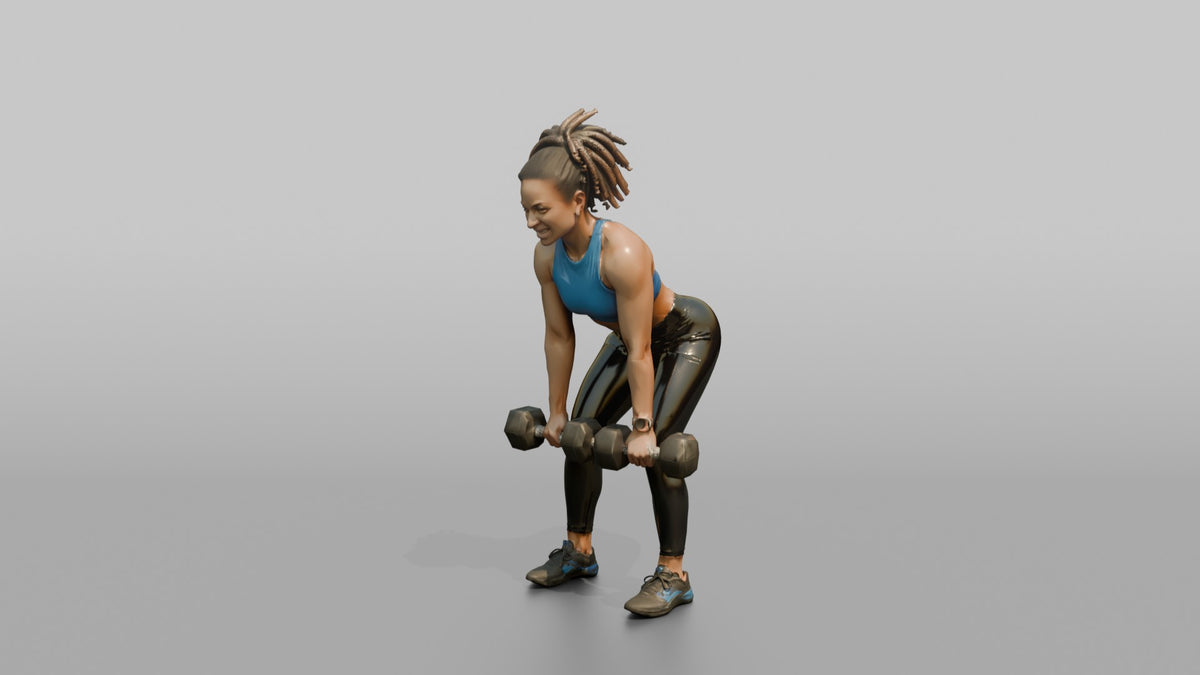 Weightlifter Woman Mid-rep On A Dumbbell Deadlift - 3D character model, view 4