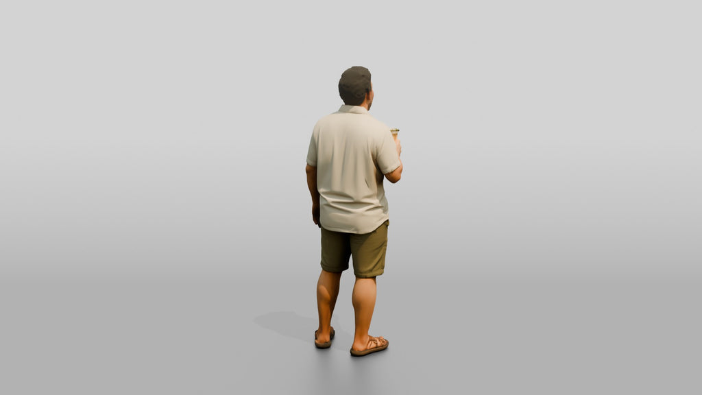 Stocky Egyptian Man Laughing with a Cold Drink