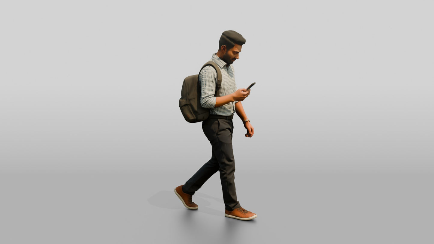 Commuter Checking His Phone with a Backpack