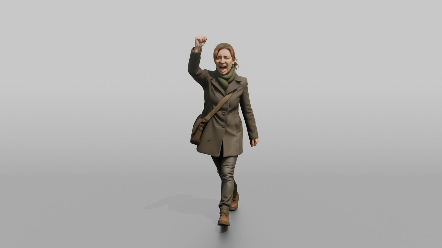 Protester Woman Marching with a Raised Fist
