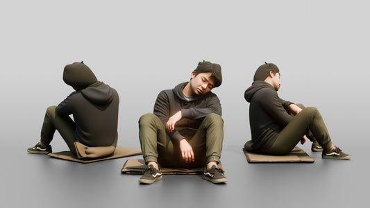 Homeless Man Sleeping with His Back Against a Wall Structure