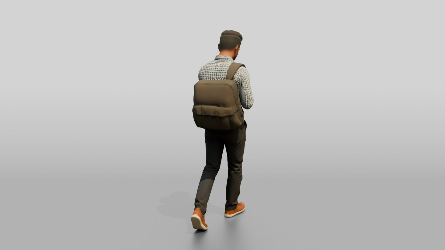 Commuter Checking His Phone with a Backpack