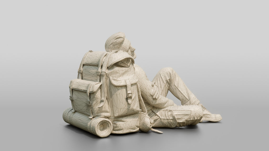 Homeless Man Asleep Leaning Against a Canvas Pack