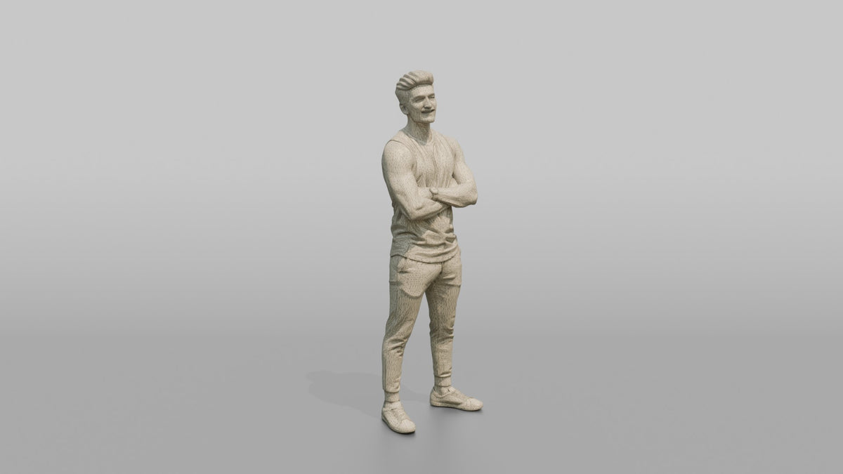 Fitness Influencer Man Standing Tall, Chin Up, Confident Expression - wireframe topology preview