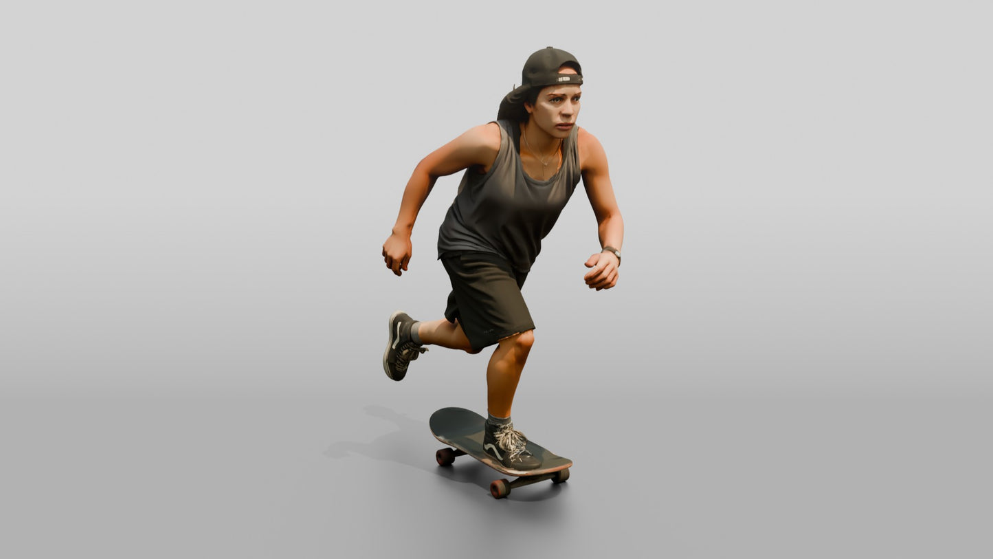 Latina Woman Skating Down the Boardwalk