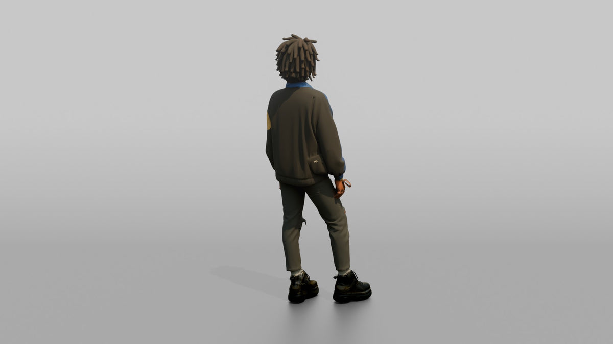 Patron Woman Wearing Platform Boots And A Bold Color-block Jacket - 3D character model, view 3