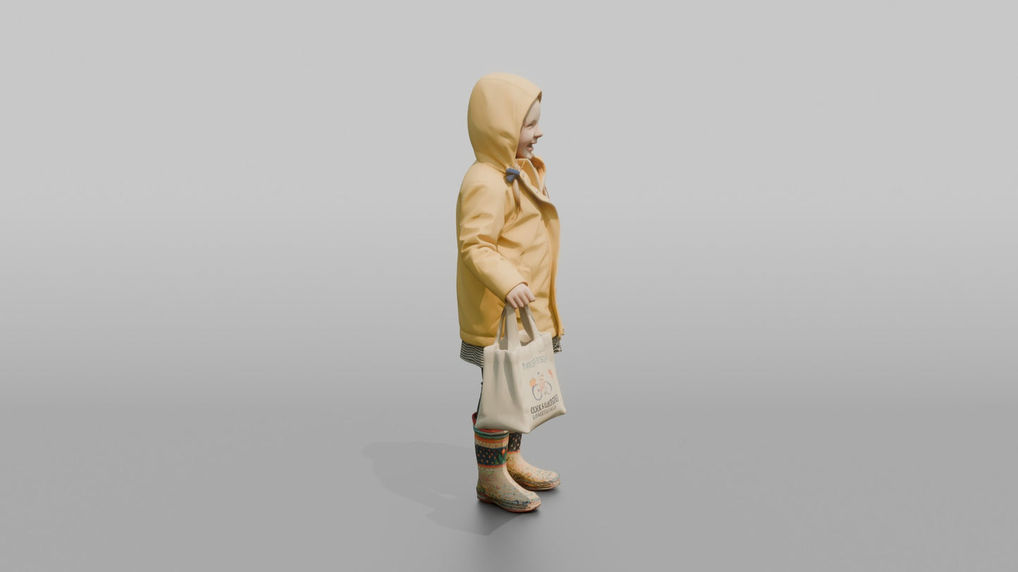 Dutch Girl Playing in a Yellow Raincoat