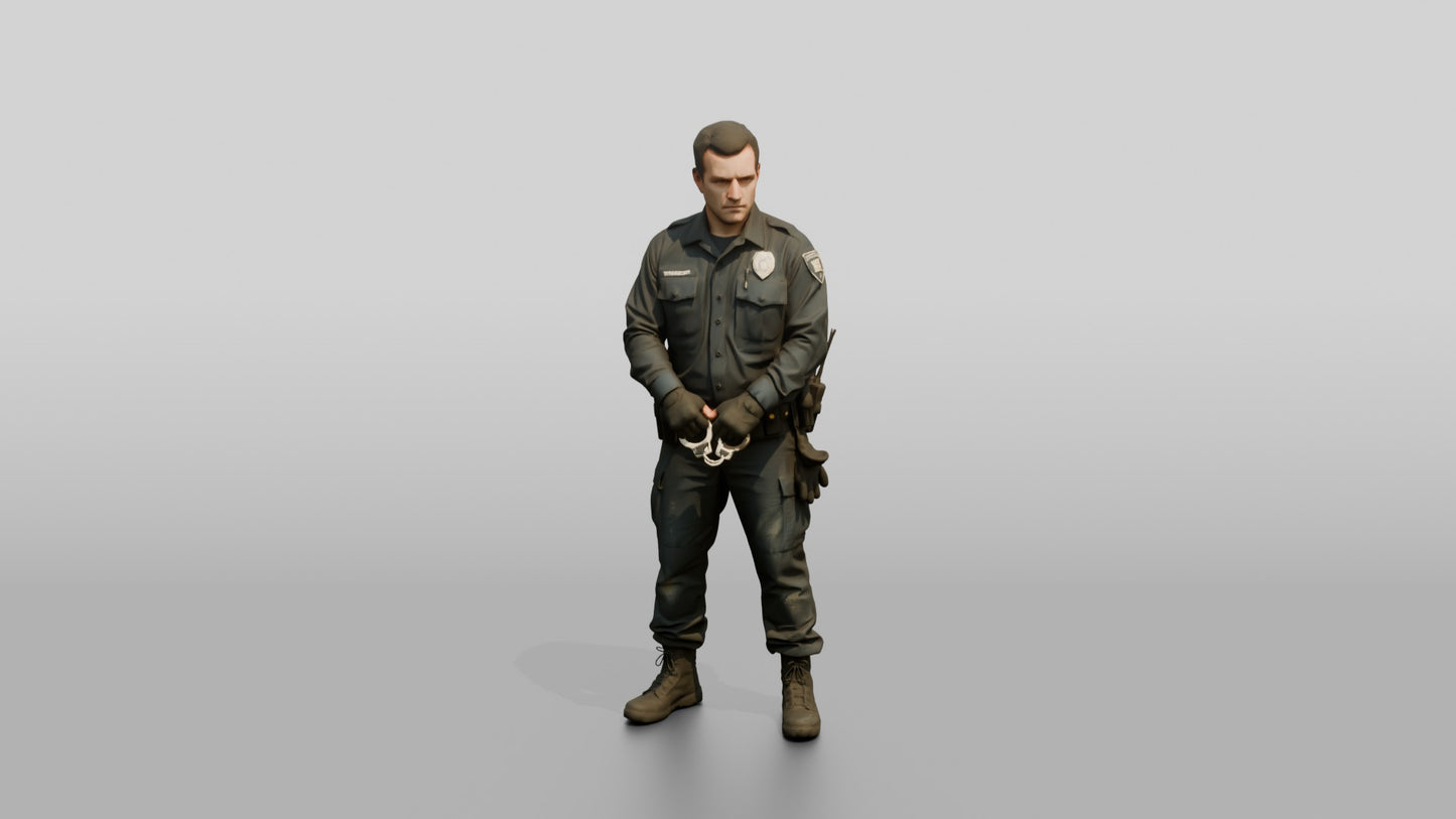 Caucasian Male Guard in a Navy Blue Tactical Uniform