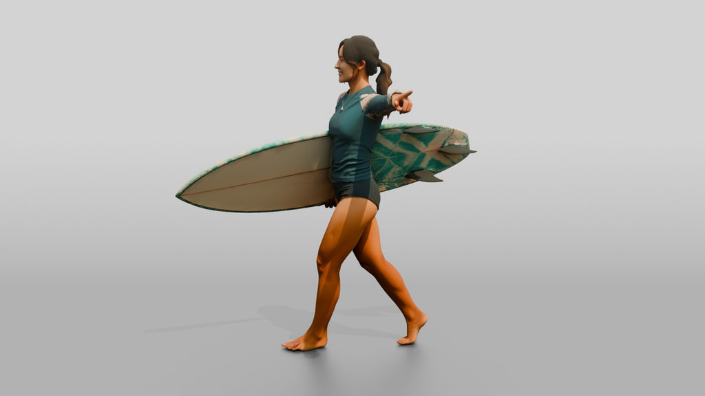 Woman Carrying Surfboard Toward the Waves