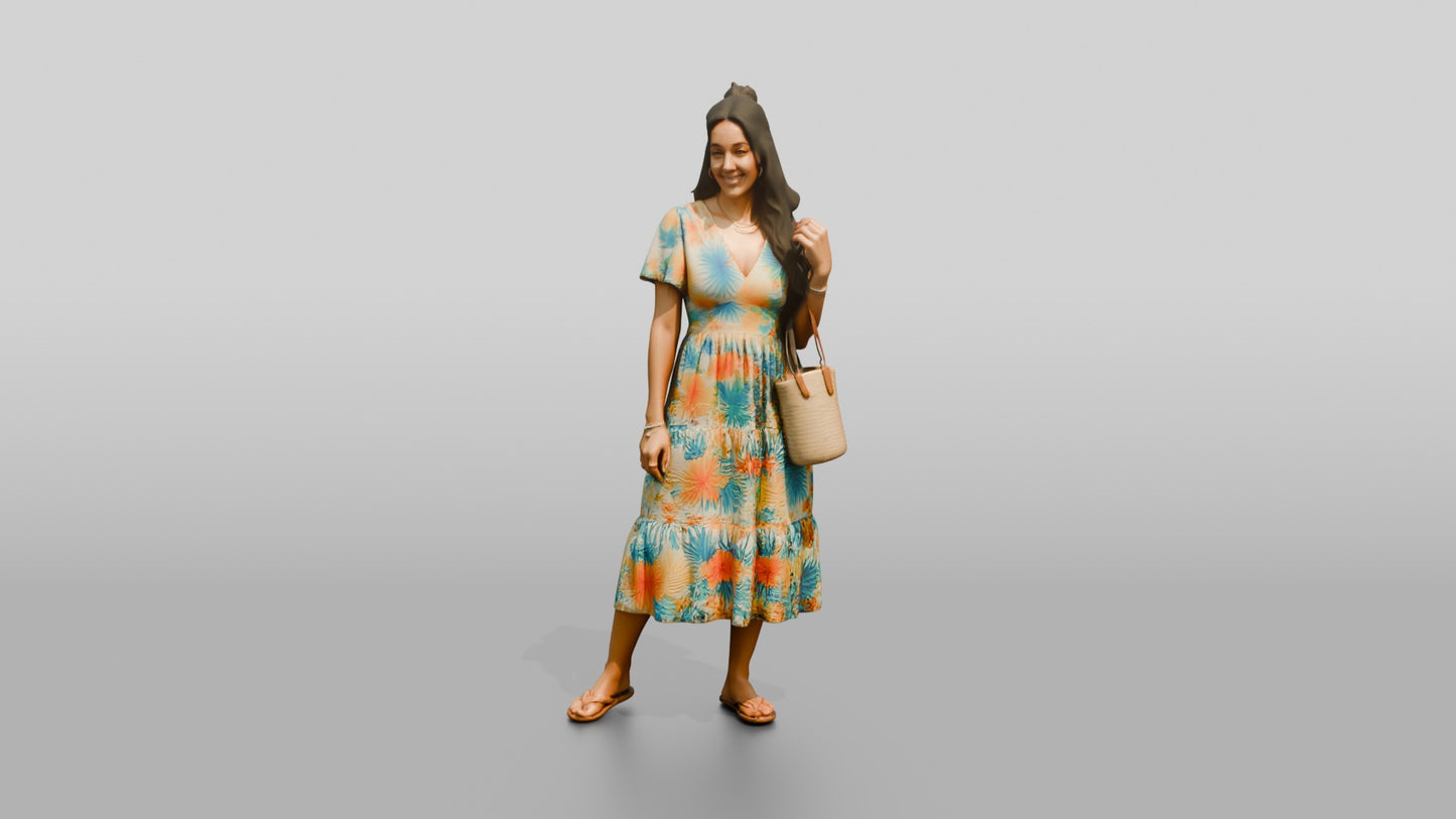 Latina Woman in Tropical Summer Dress