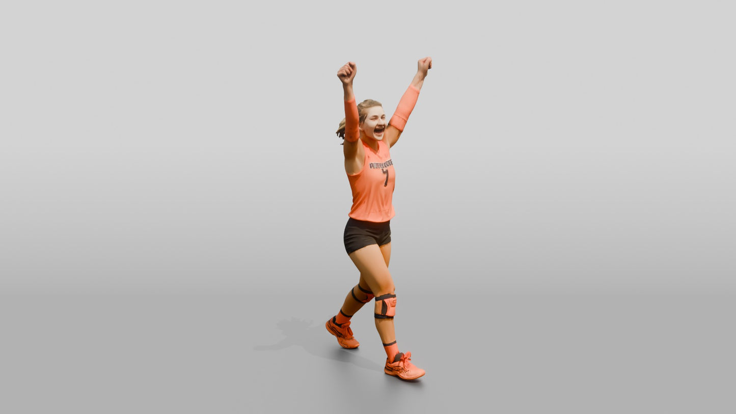 Caucasian Female Volleyball Player in Neon Orange Jersey