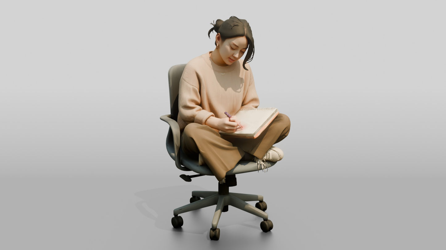 Woman Writing in a Notebook on a Chair