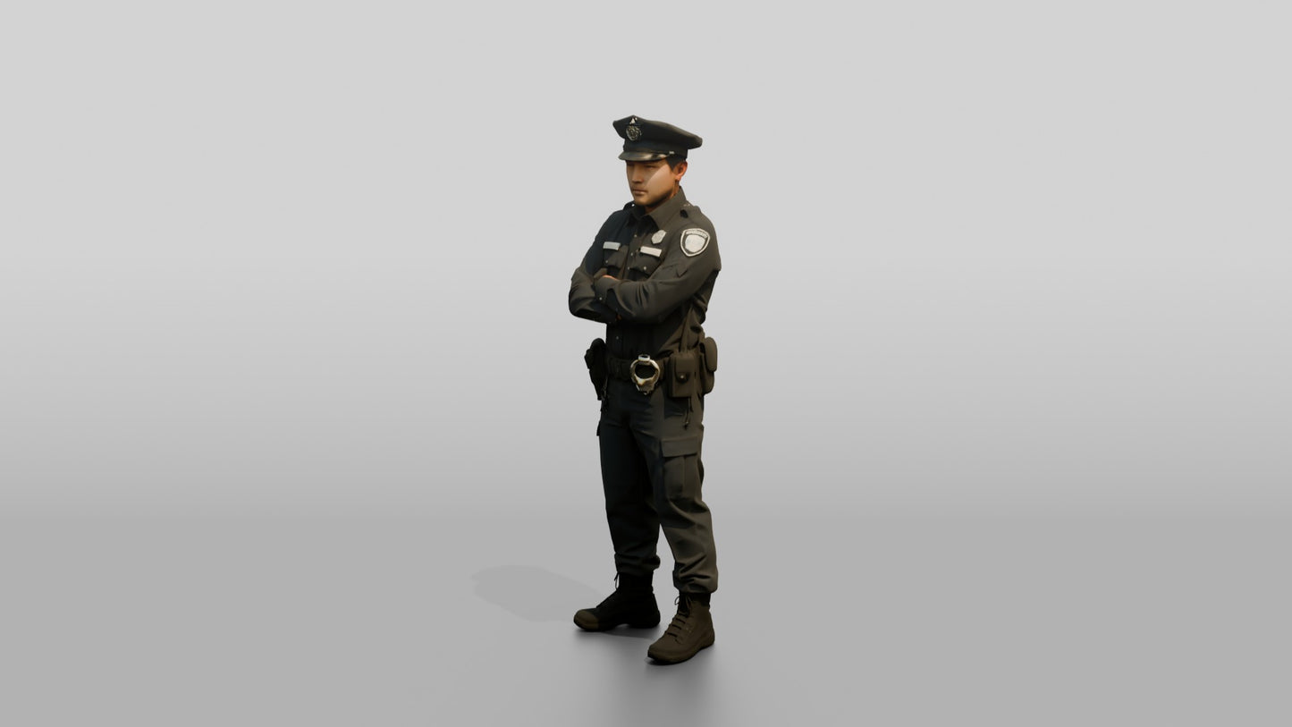East Asian Male Guard in a Navy Blue Guard Uniform