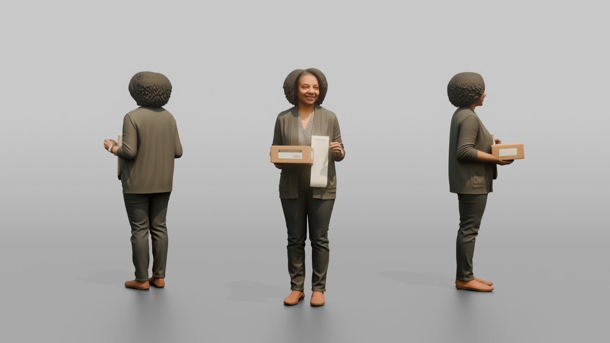 Woman Customer Holding A Return Item And A Printed Receipt - 3D character model, view 1