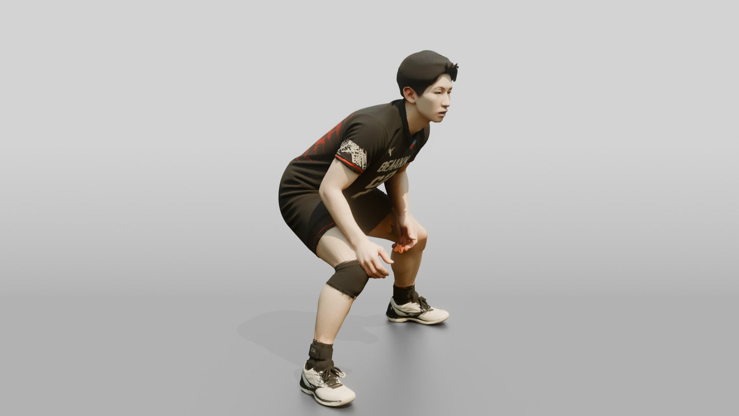 East Asian Male Volleyball Player in Black Libero Jersey