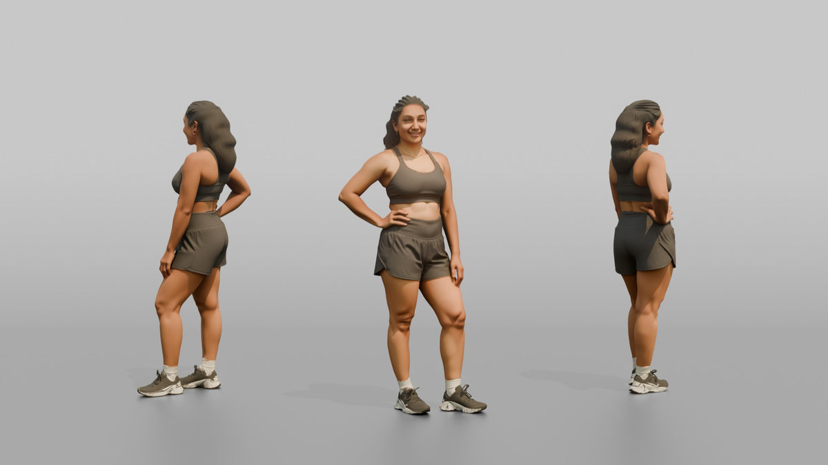 Physique Model Woman Standing In A Relaxed Athletic Stance, Hand On Hip - 3D character model, view 1