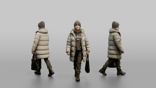 Scandinavian Woman Walking in an Oversized Puffer Coat