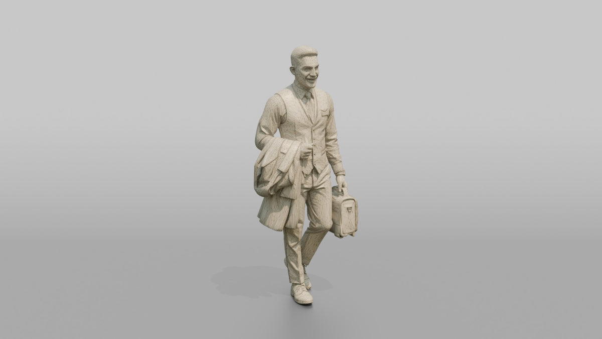 Black Co-Pilot Holding a Flight Bag - wireframe topology preview
