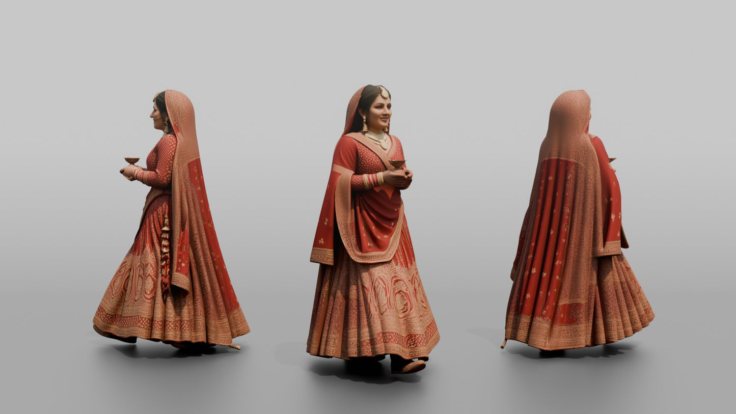 South Asian Bride Holding a Brass Oil Lamp