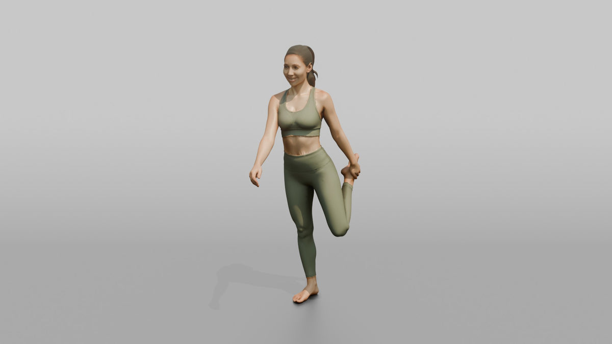 Fitness Influencer Woman Doing A Standing Quad Stretch - 3D character model, view 5