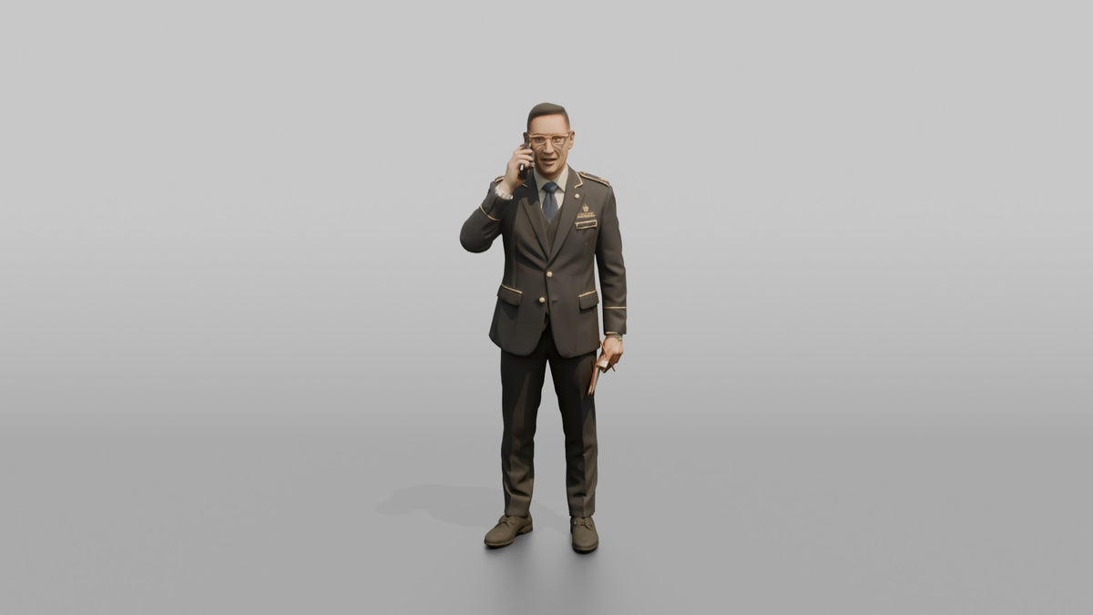 Concierge Man Holding A Phone, Making A Reservation Call - 3D character model, view 5