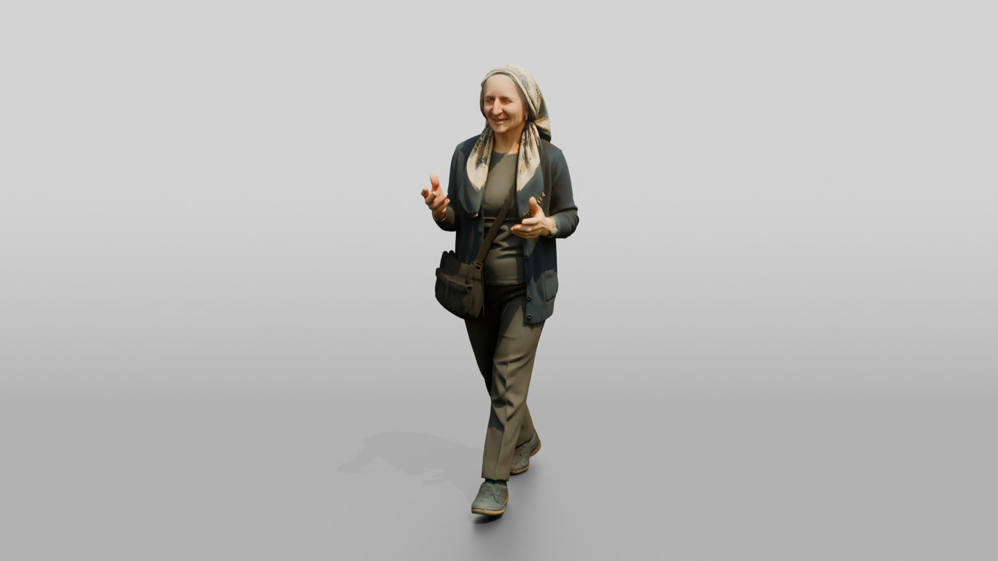 Elderly Woman Walking and Talking